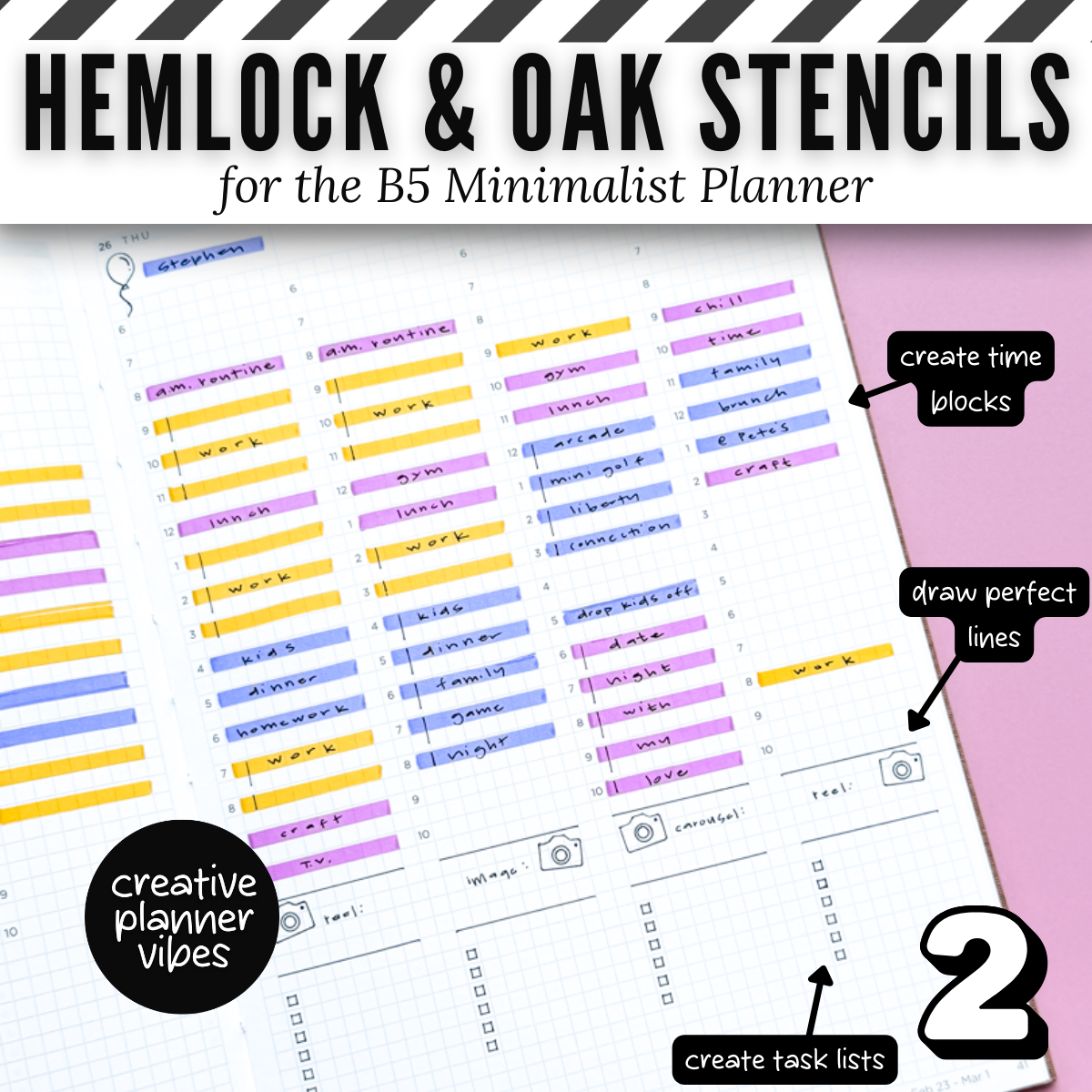 Hemlock & Oak B5 Minimalist Planner Stencils image 13