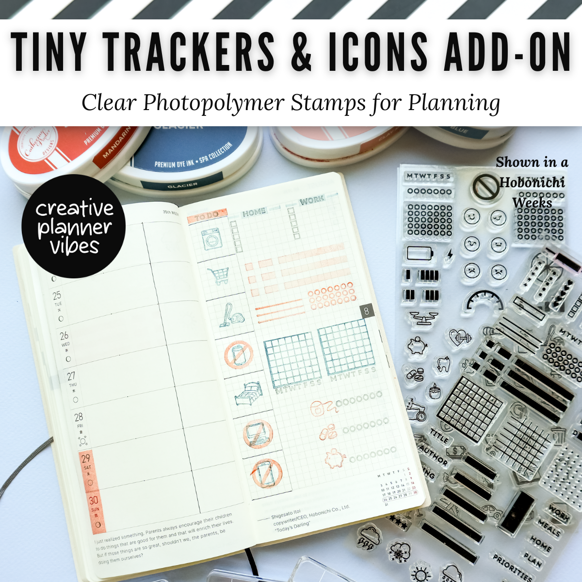 Tiny Trackers & Icons Add-on | Clear Photopolymer Stamps for Planning | 4" x 8" image 9