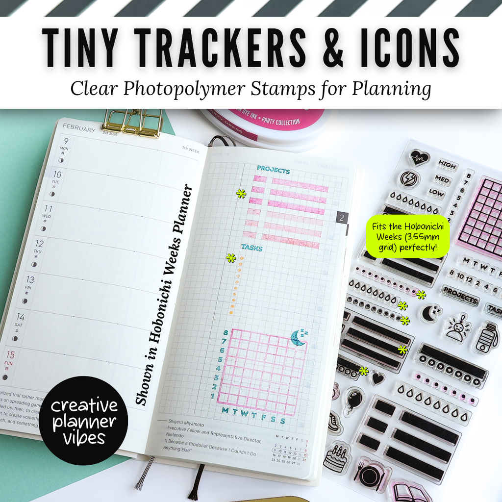 Tiny Trackers & Icons | Clear Photopolymer Stamps for Planning | 4" x 8" image 5