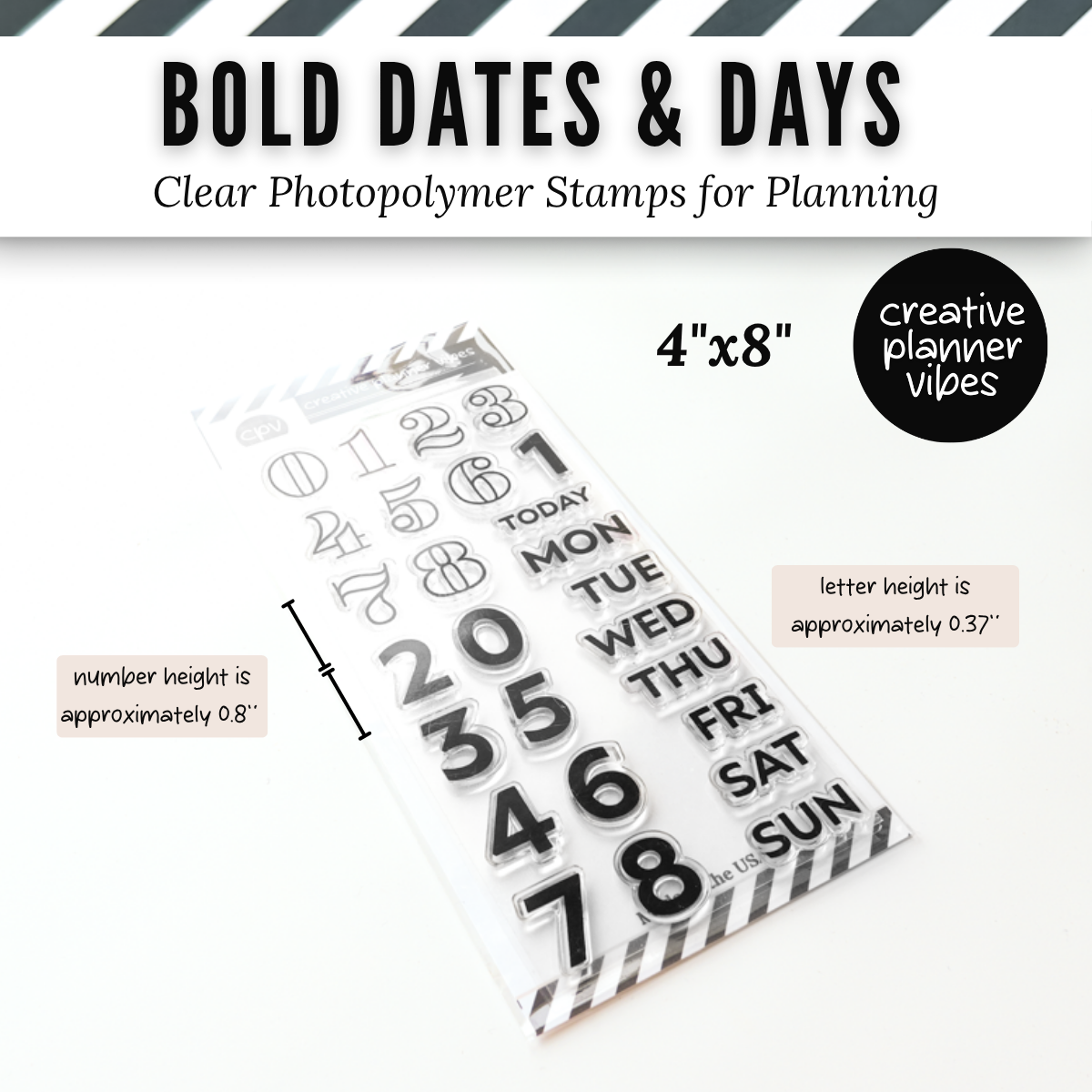 Bold Dates & Days Clear Photopolymer Stamps for Planning | 4" x 8" image 2