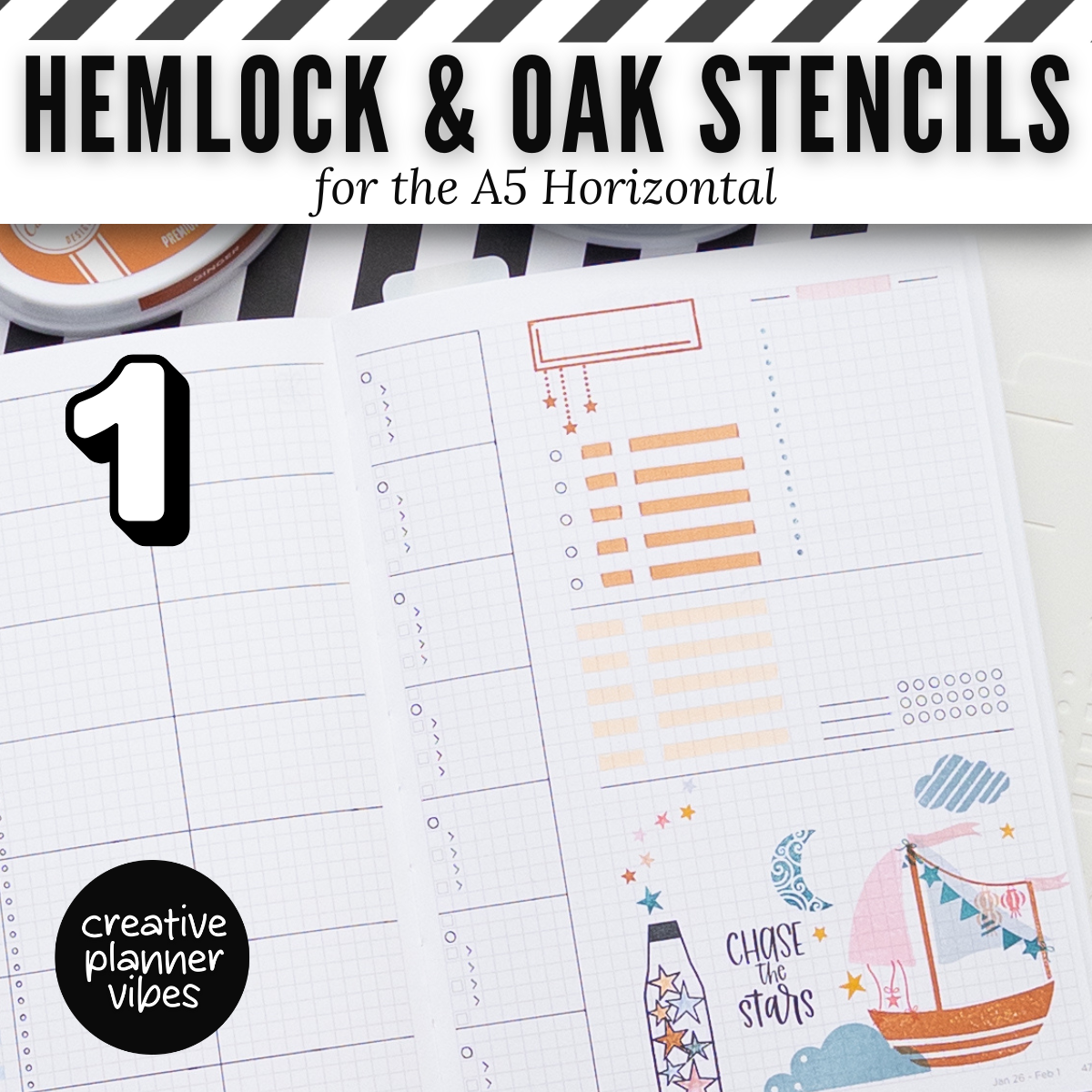 Hemlock & Oak A5 Horizontal Planner Stencils and Full Page Templates image 10