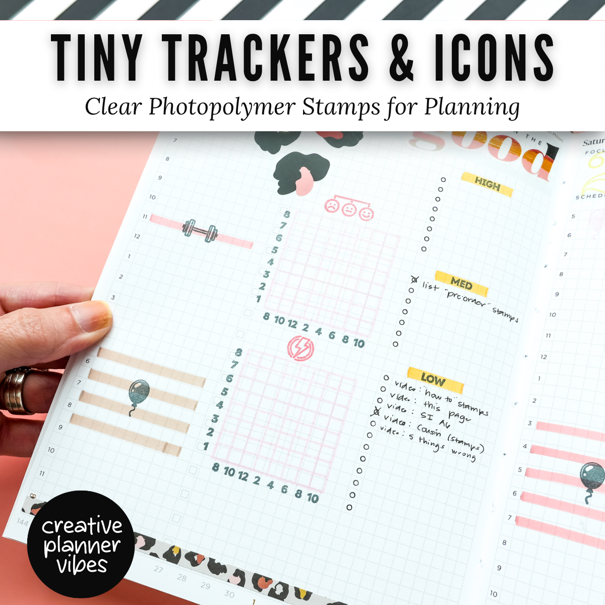 Tiny Trackers & Icons | Clear Photopolymer Stamps for Planning | 4" x 8" image 8