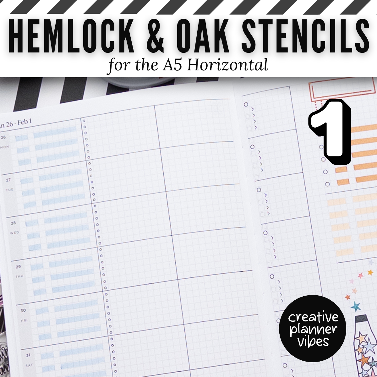 Hemlock & Oak A5 Horizontal Planner Stencils and Full Page Templates image 9