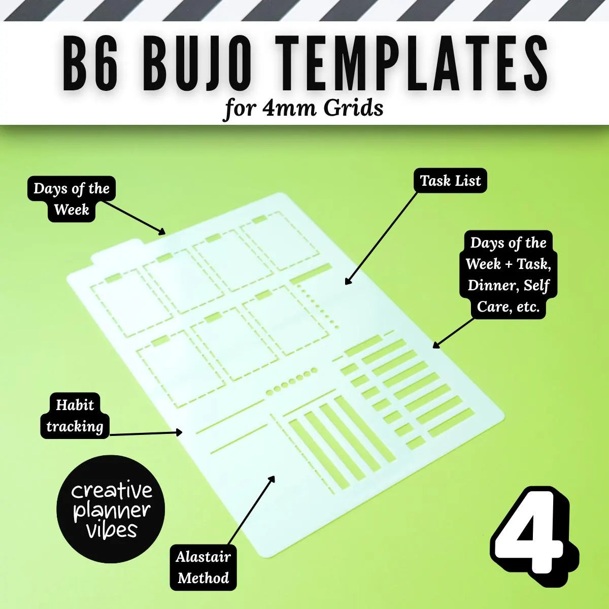 B6 Size | 4mm Grid Full Page Templates & Stencils for Planners, Notebooks, Bullet Journals image 6