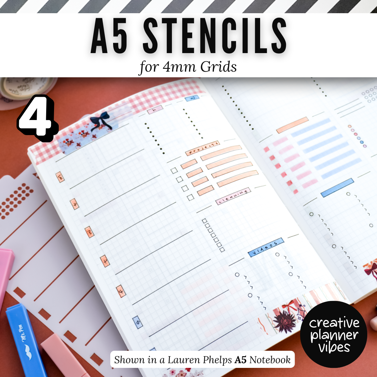 A5 | 4mm Grid Full Page Templates & Stencil image 13