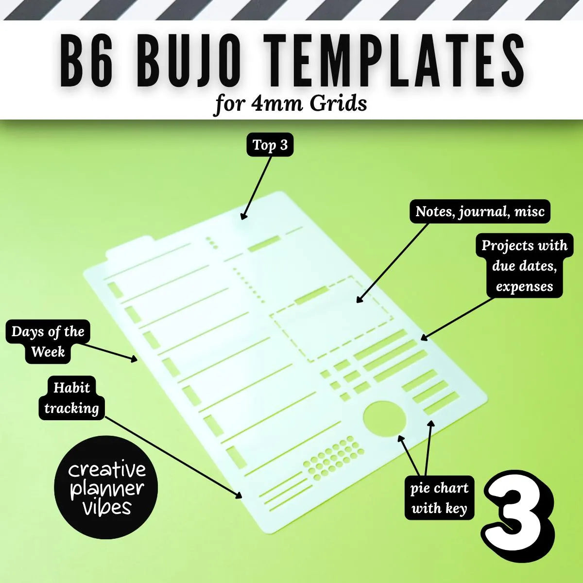 B6 Size | 4mm Grid Full Page Templates & Stencils for Planners, Notebooks, Bullet Journals image 5