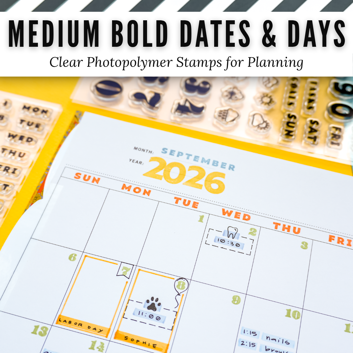 Medium Bold Dates & Days Clear Photopolymer Stamps
