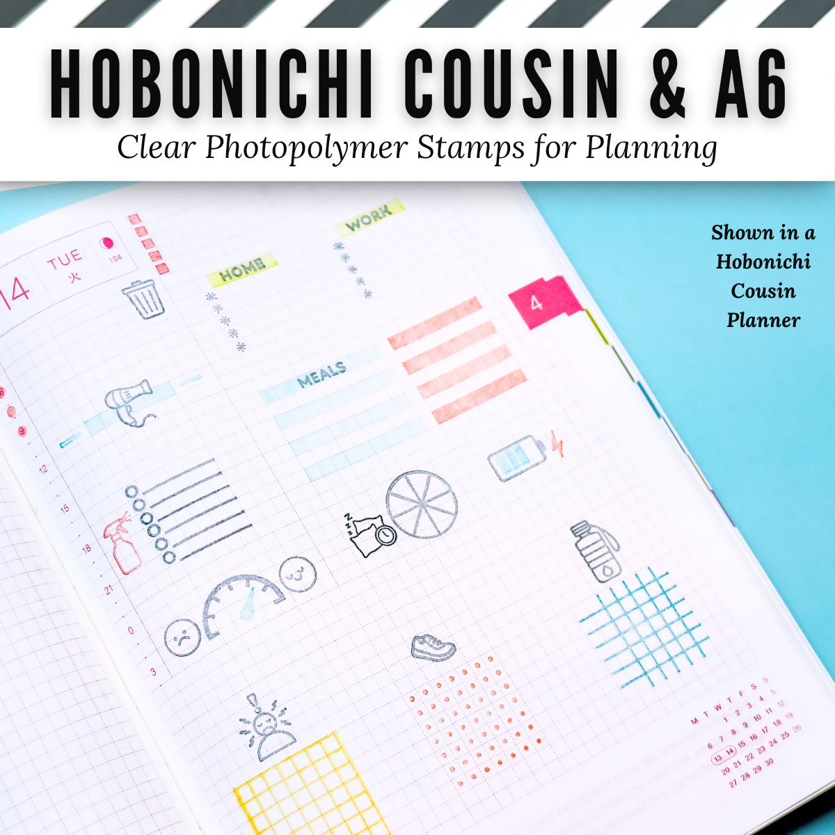 Hobonichi Cousin & A6 Everyday Essentials Clear Stamp Set | Clear Photopolymer Stamps for Planning | 4" x 8" image 2