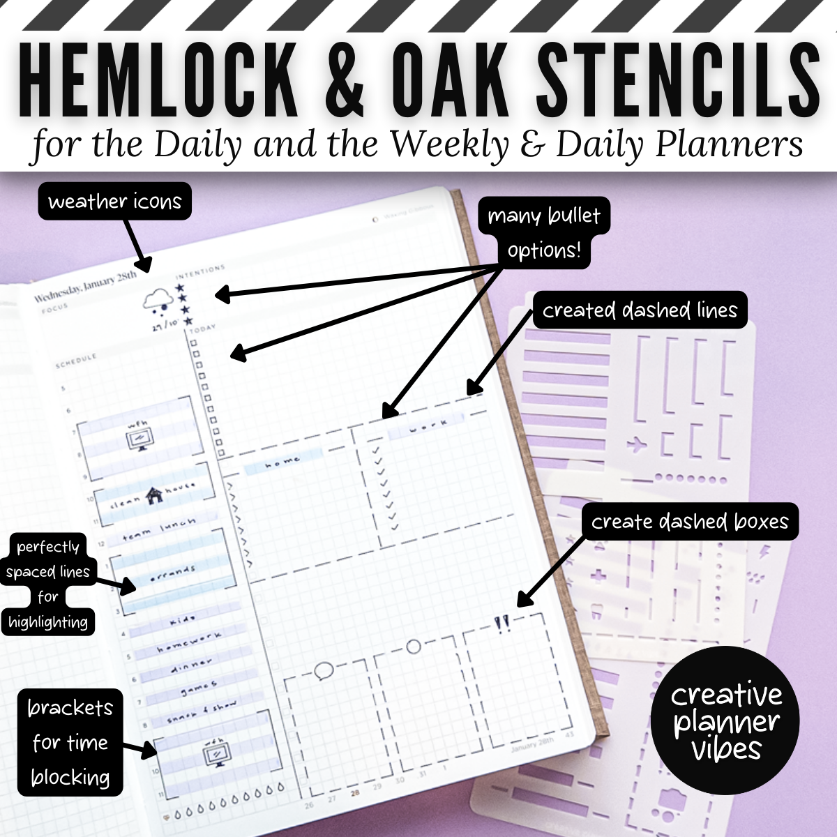Hemlock & Oak Daily and Weekly & Daily Planner Stencils image 3