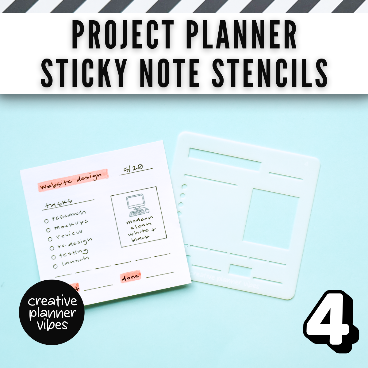 Project Planner Stencils 3"x3" | Pack of 4 | Kanban & Project Management image 8