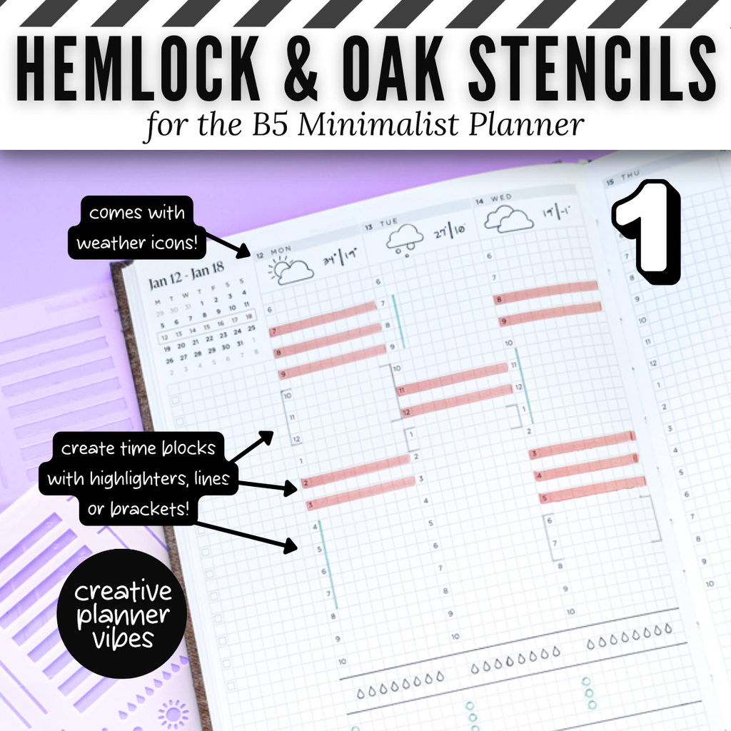 Hemlock & Oak B5 Minimalist Planner Stencils image 9