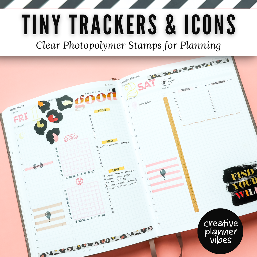 Tiny Trackers & Icons | Clear Photopolymer Stamps for Planning | 4" x 8" image 13