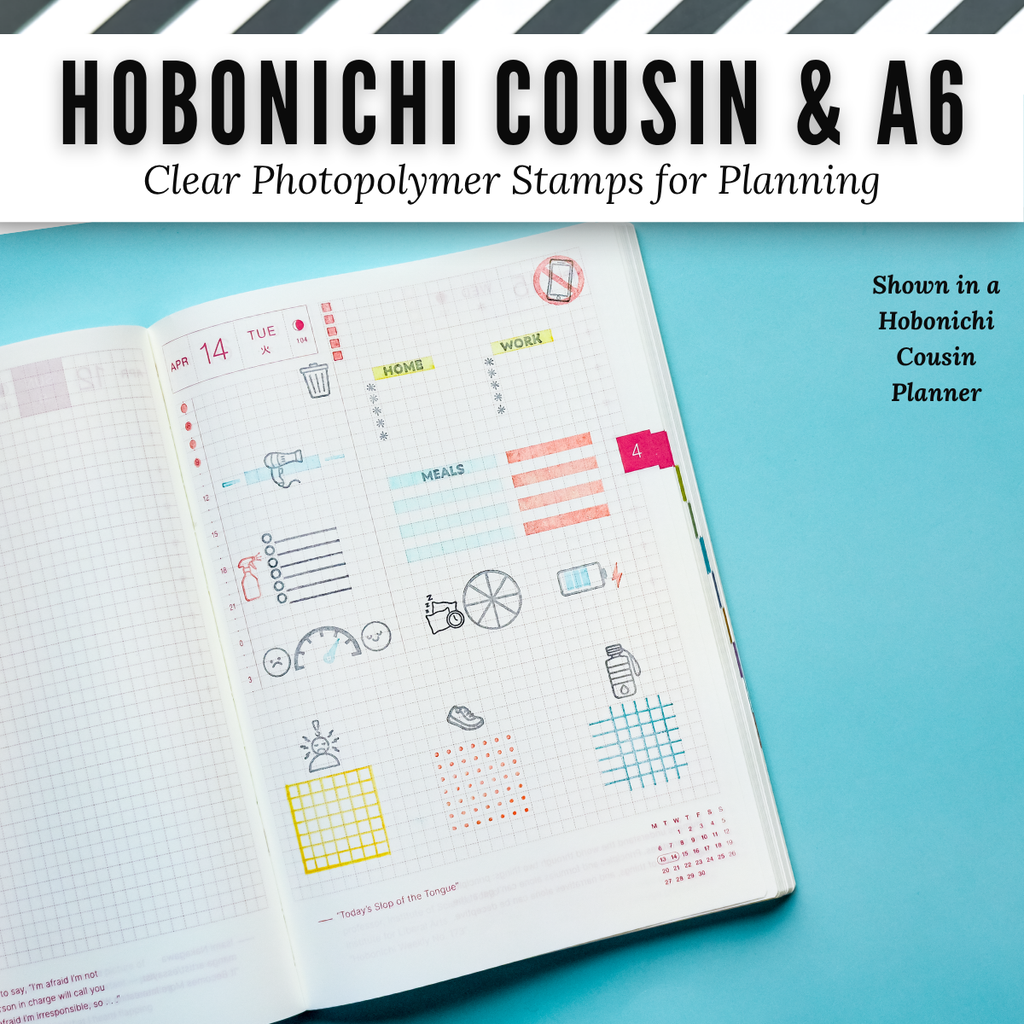 Hobonichi Cousin & A6 Everyday Essentials Clear Stamp Set | Clear Photopolymer Stamps for Planning | 4" x 8" image 3