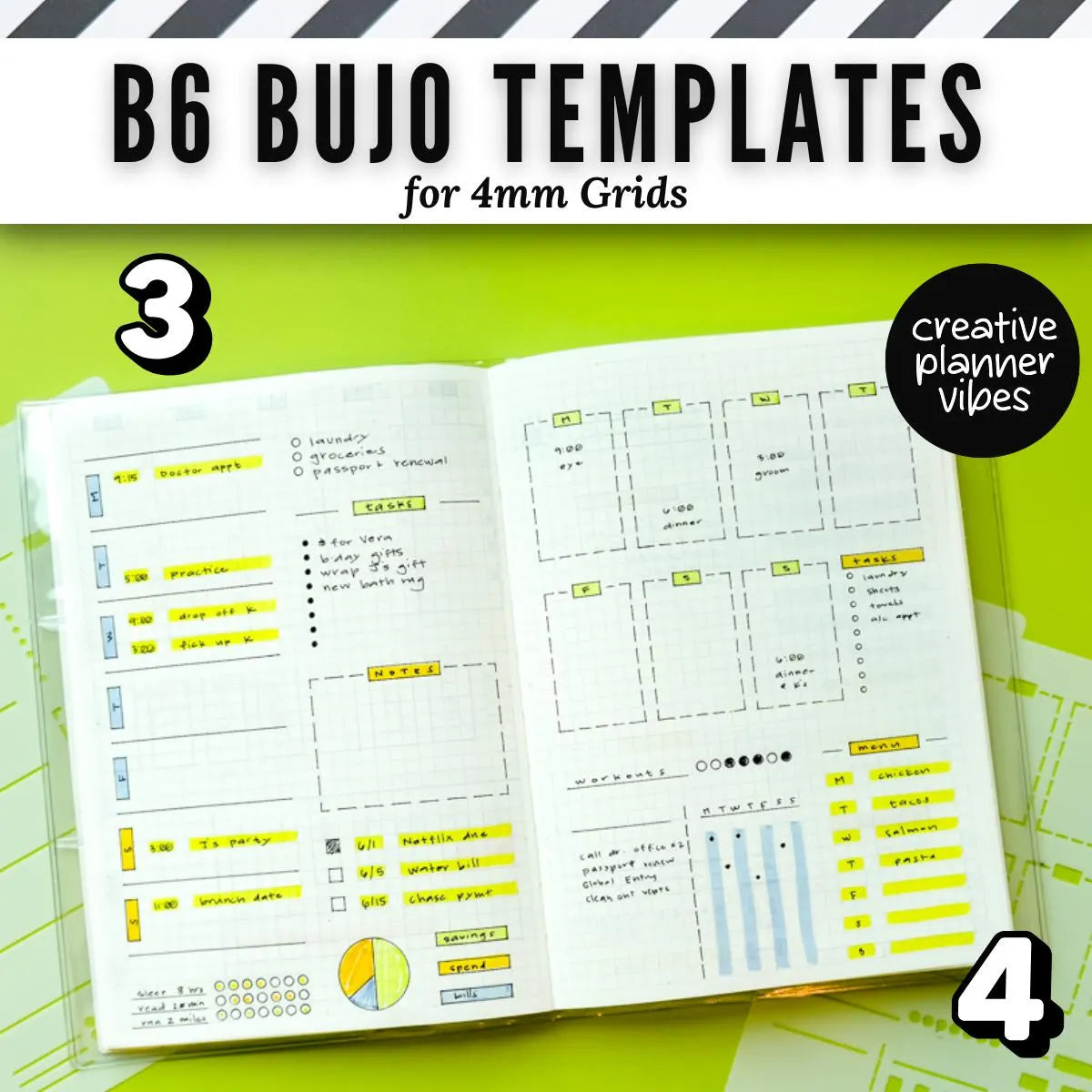 B6 Size | 4mm Grid Full Page Templates & Stencils for Planners, Notebooks, Bullet Journals image 8