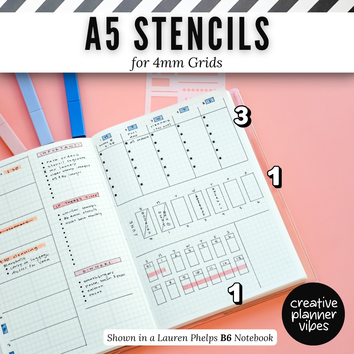 A5 | 4mm Grid Full Page Templates & Stencil image 18