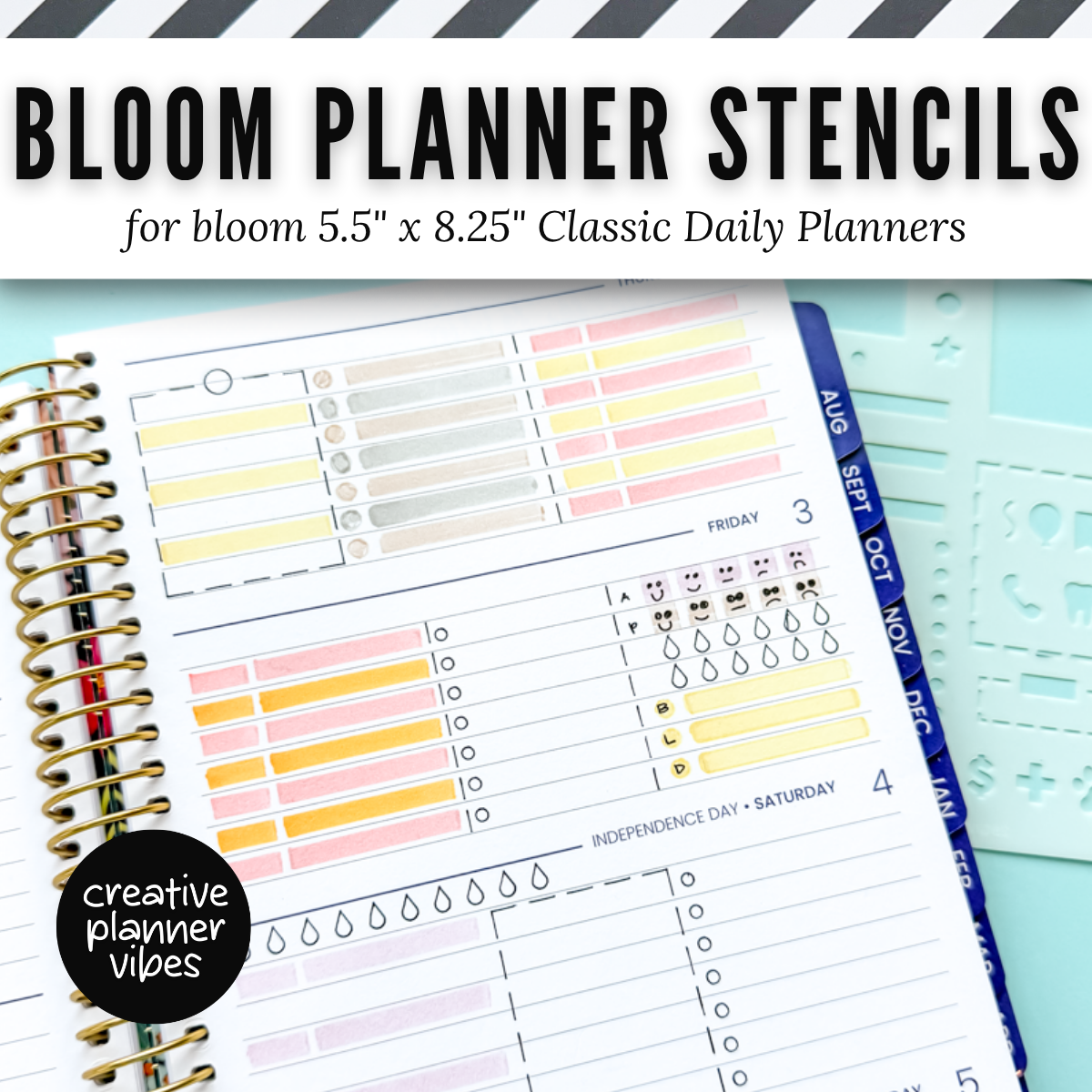 Bloom Classic Daily Planner Stencils | 8.5x11" and 5.5" x 8.25" Sizes image 8