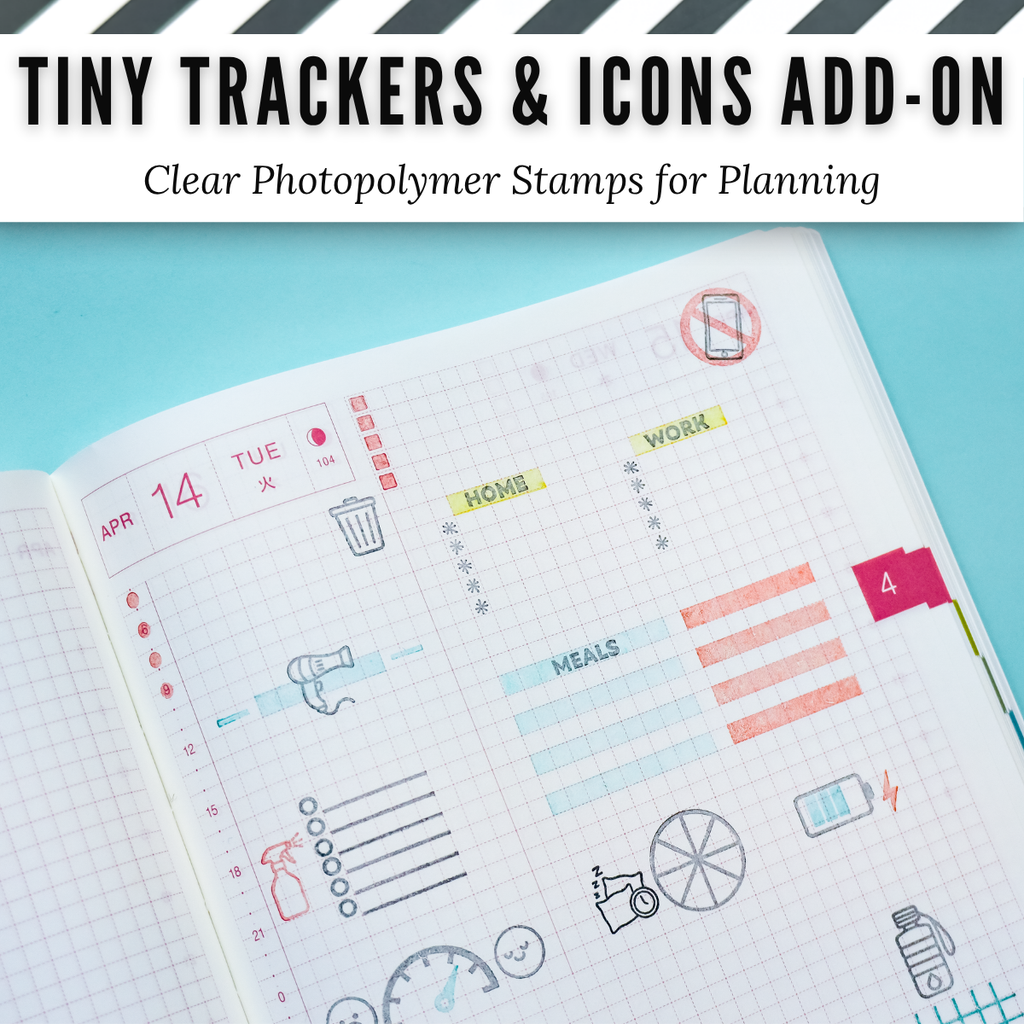 Tiny Trackers & Icons Add-on | Clear Photopolymer Stamps for Planning | 4" x 8" image 3