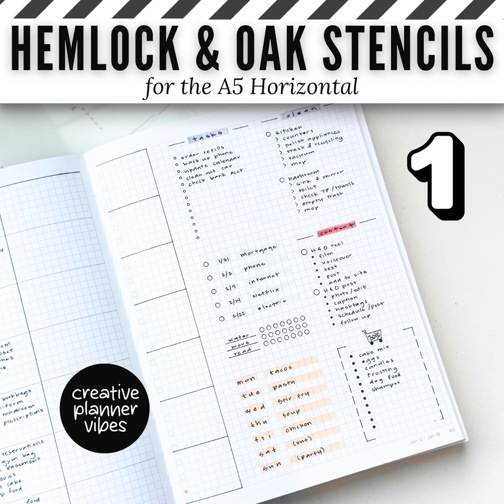Hemlock & Oak A5 Horizontal Planner Stencils and Full Page Templates image 7