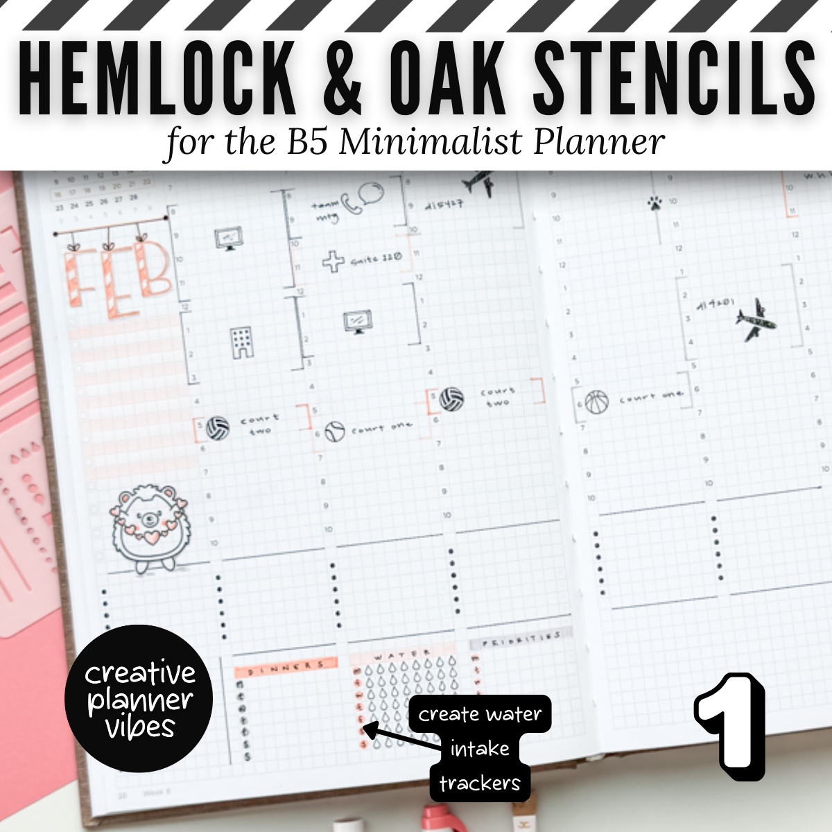 Hemlock & Oak B5 Minimalist Planner Stencils image 12