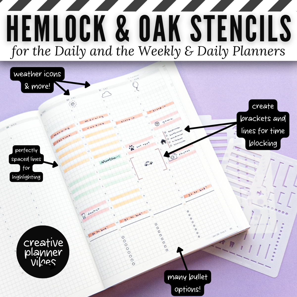 Hemlock & Oak Daily and Weekly & Daily Planner Stencils image 6