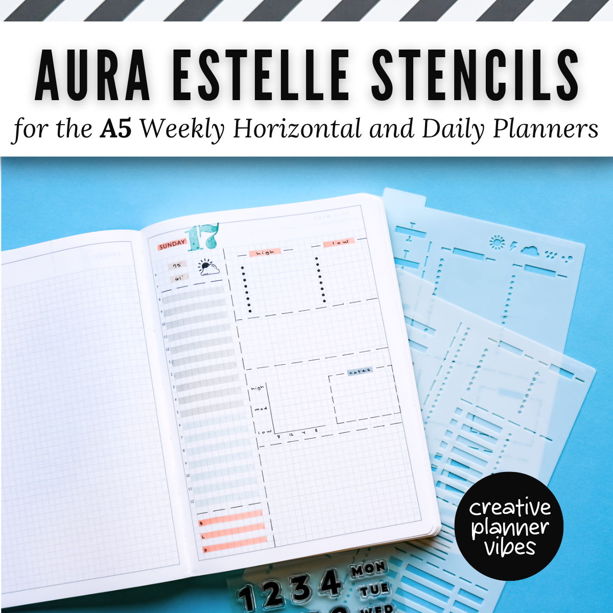 Aura Estelle A5 Horizontal Weekly and A5 Daily Full Page Template Stencils