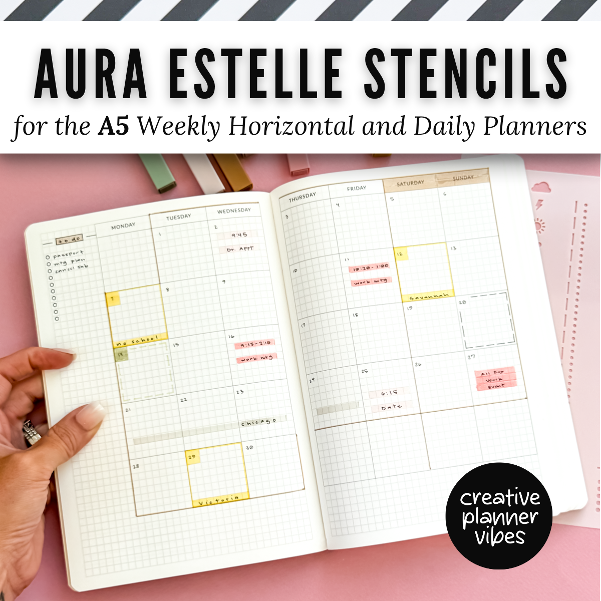 Aura Estelle A5 Horizontal Weekly and A5 Daily Full Page Template Stencils