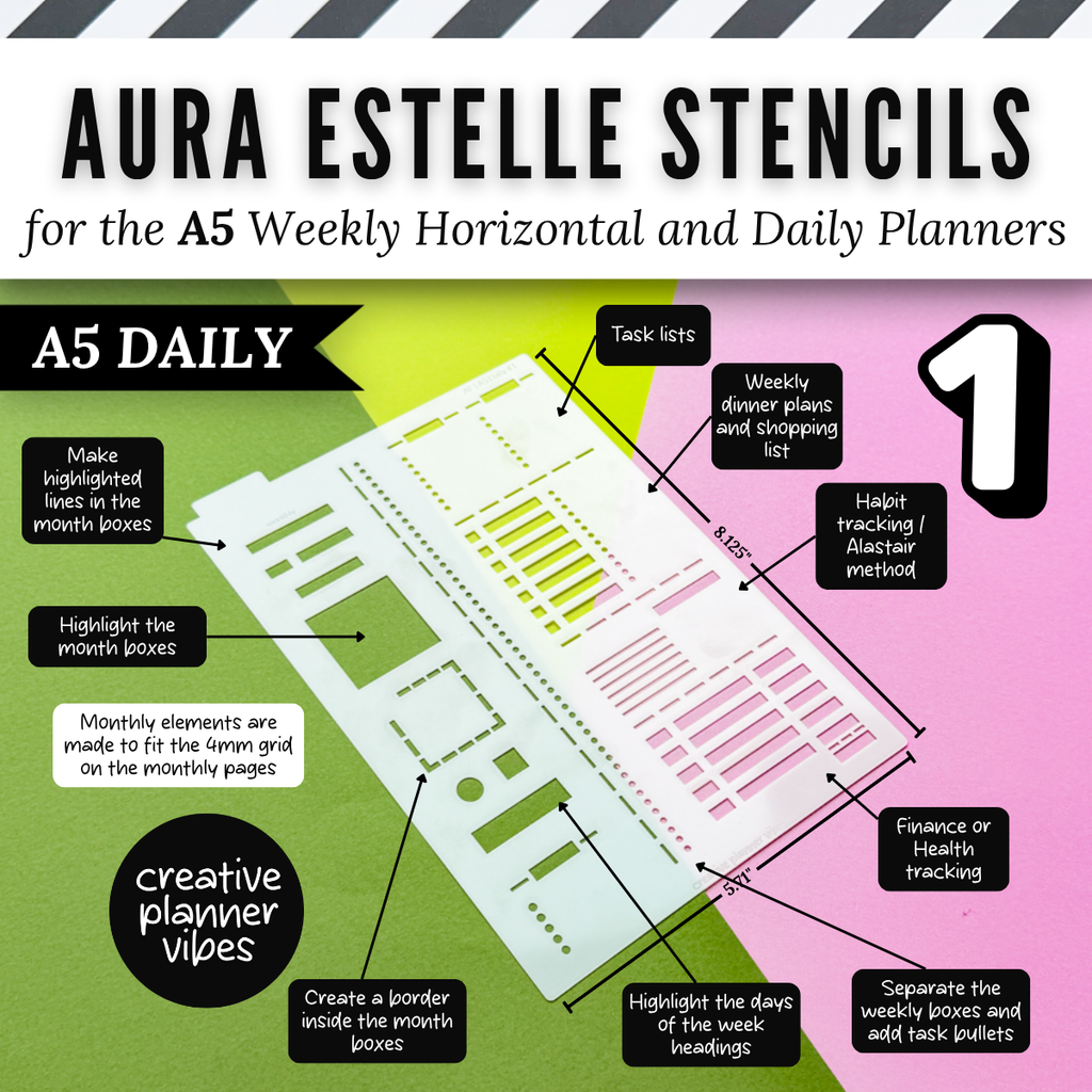 Aura Estelle A5 Horizontal Weekly and A5 Daily Full Page Template Stencils