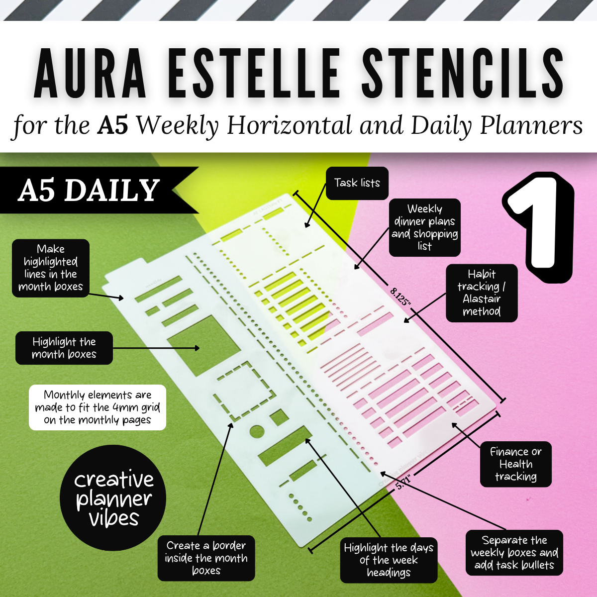 Aura Estelle A5 Horizontal Weekly and A5 Daily Full Page Template Stencils