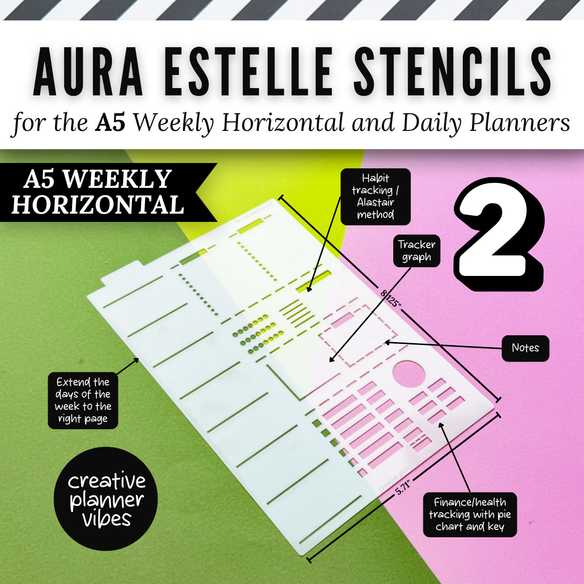 Aura Estelle A5 Horizontal Weekly and A5 Daily Full Page Template Stencils