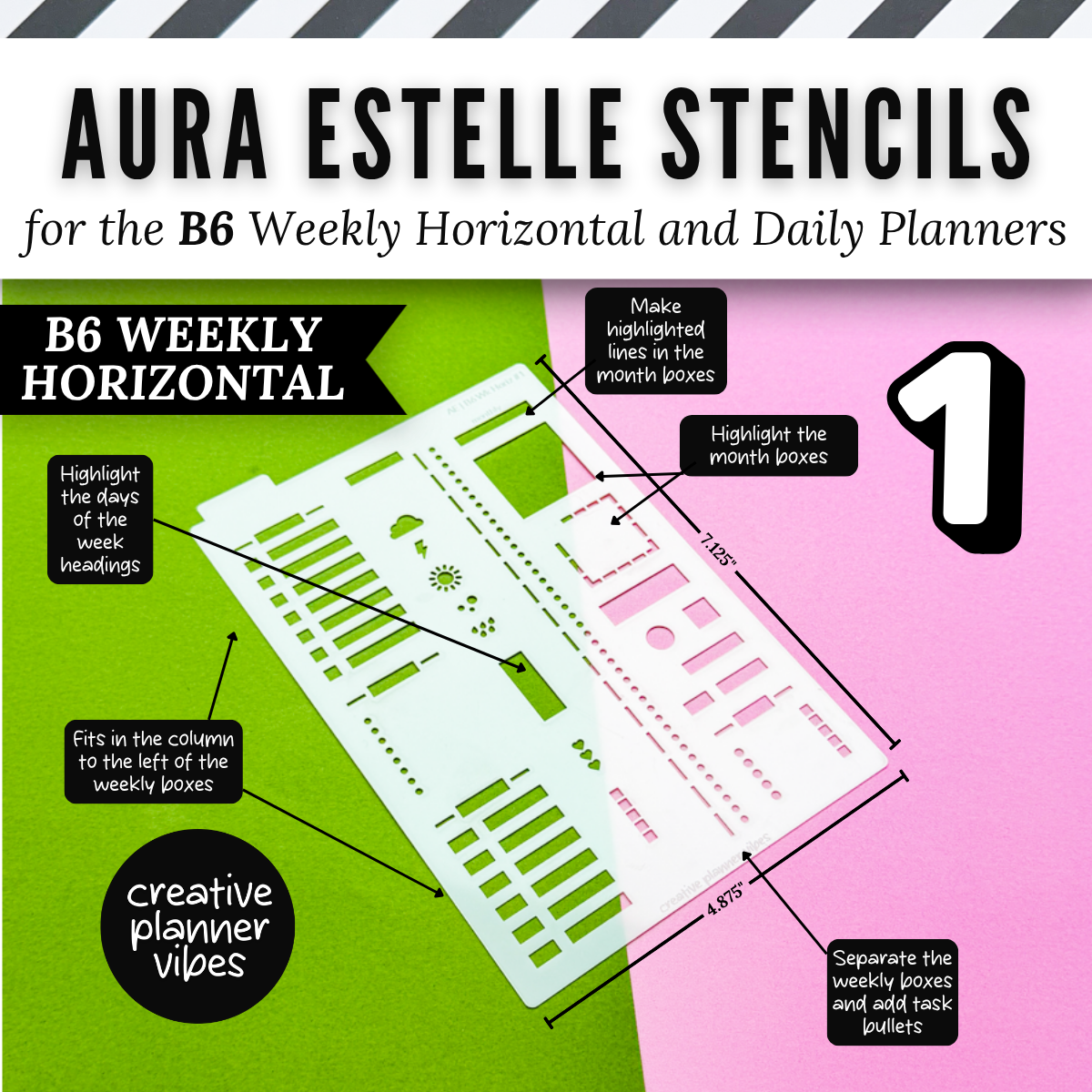 Aura Estelle B6 Horizontal Weekly and B6 Daily Full Page Template Stencils