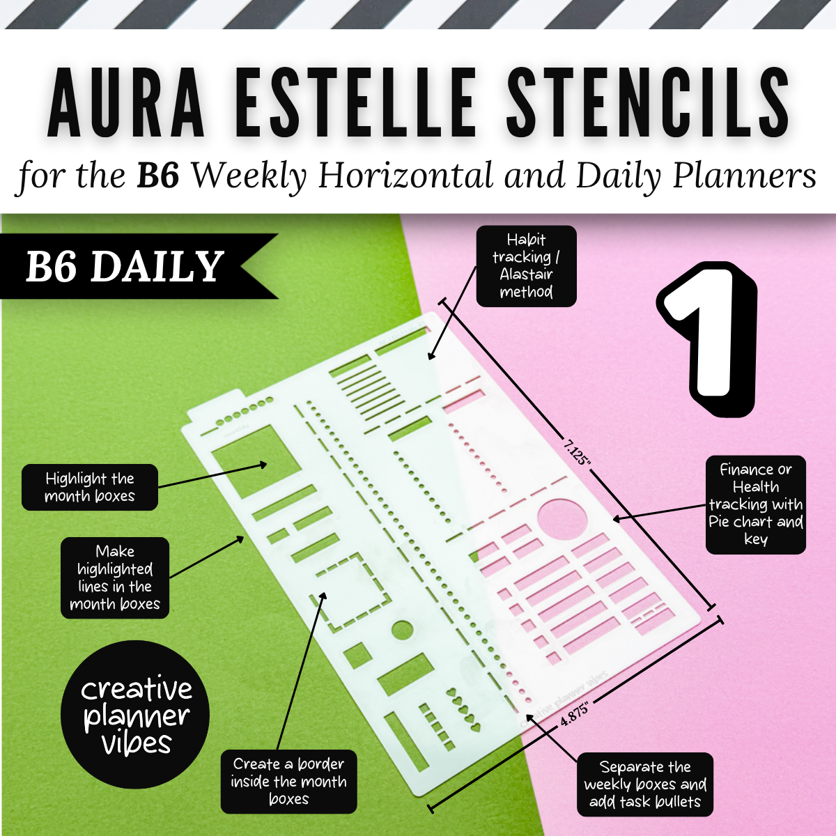 Aura Estelle B6 Horizontal Weekly and B6 Daily Full Page Template Stencils