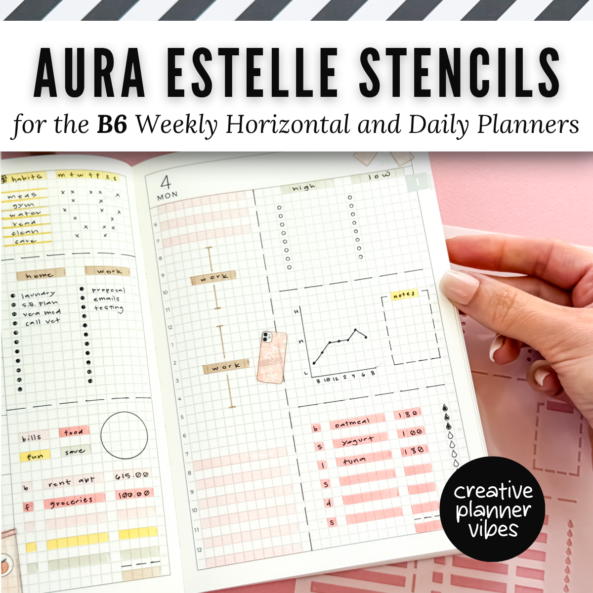 Aura Estelle B6 Horizontal Weekly and B6 Daily Full Page Template Stencils