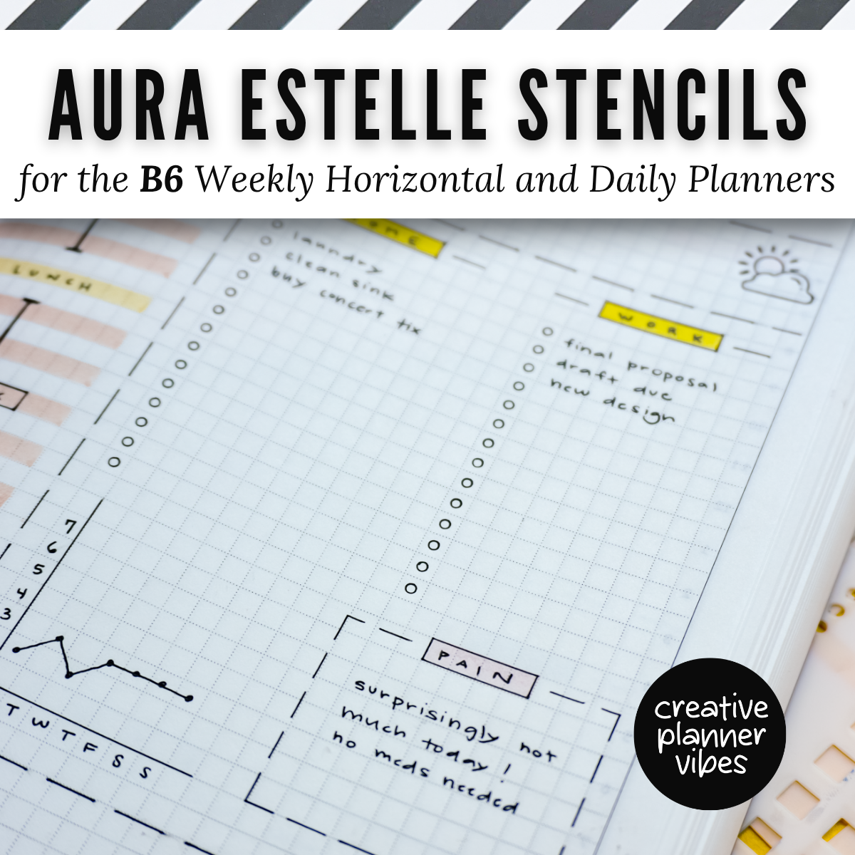 Aura Estelle B6 Horizontal Weekly and B6 Daily Full Page Template Stencils