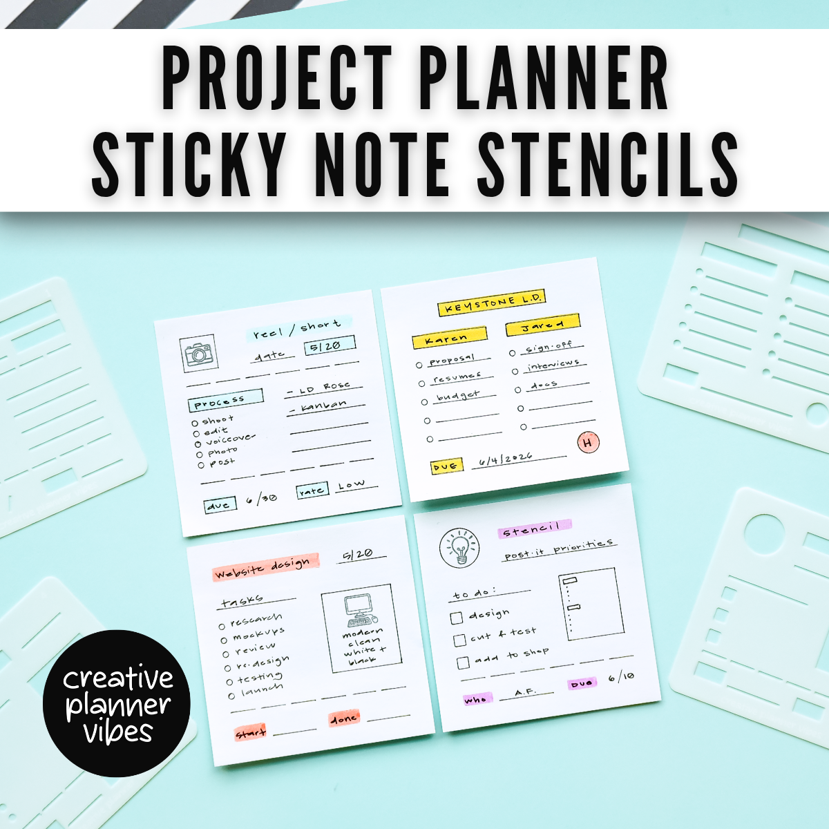 Project Planner Stencils 3"x3" | Pack of 4 | Kanban & Project Management image 5