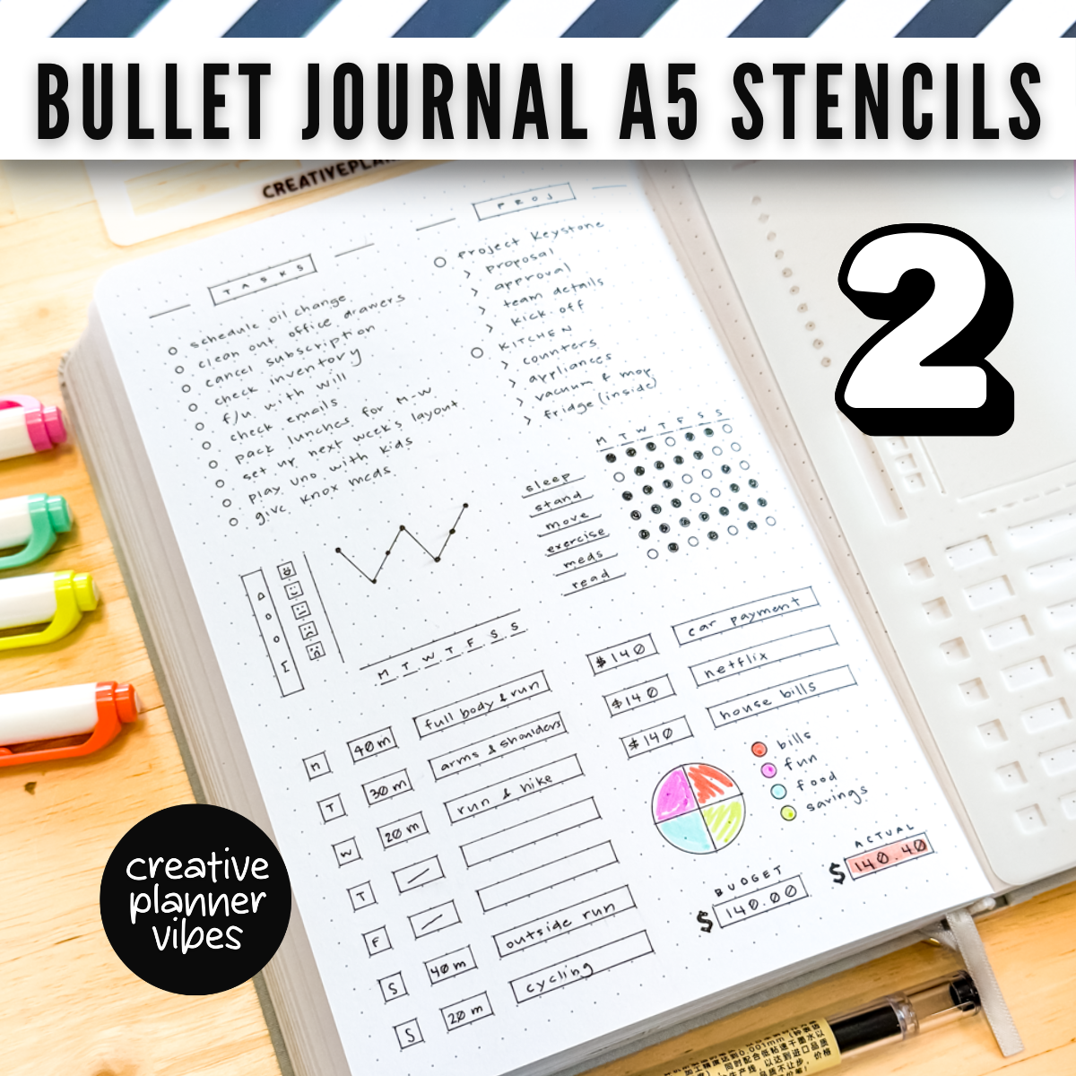 Bullet Journal Stencils and Full Page Templates image 4