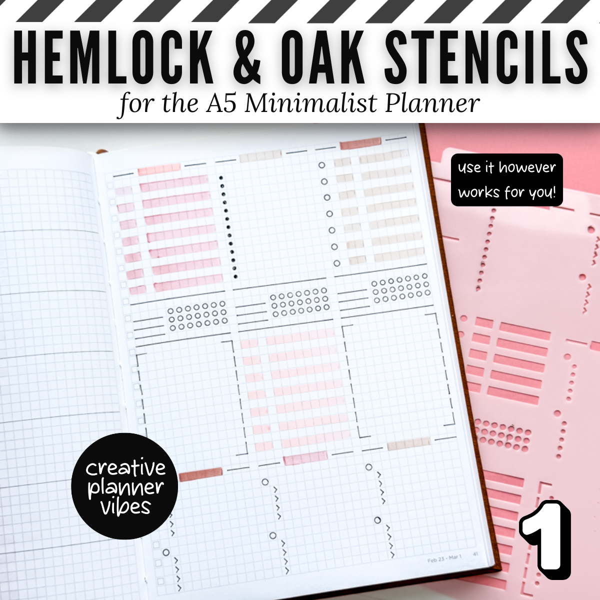 Hemlock & Oak A5 Minimalist Planner Stencils and Full Page Templates image 8
