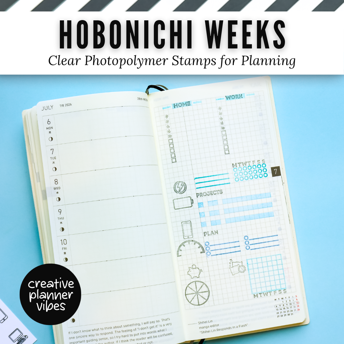 Hobonichi Weeks Everyday Essentials Clear Stamp Set | Clear Photopolymer Stamps for Planning | 4" x 8" image 7