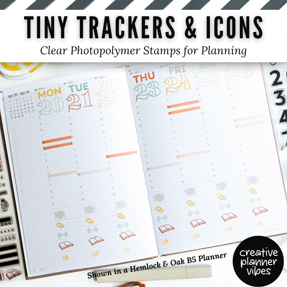 Tiny Trackers & Icons | Clear Photopolymer Stamps for Planning | 4" x 8" image 9