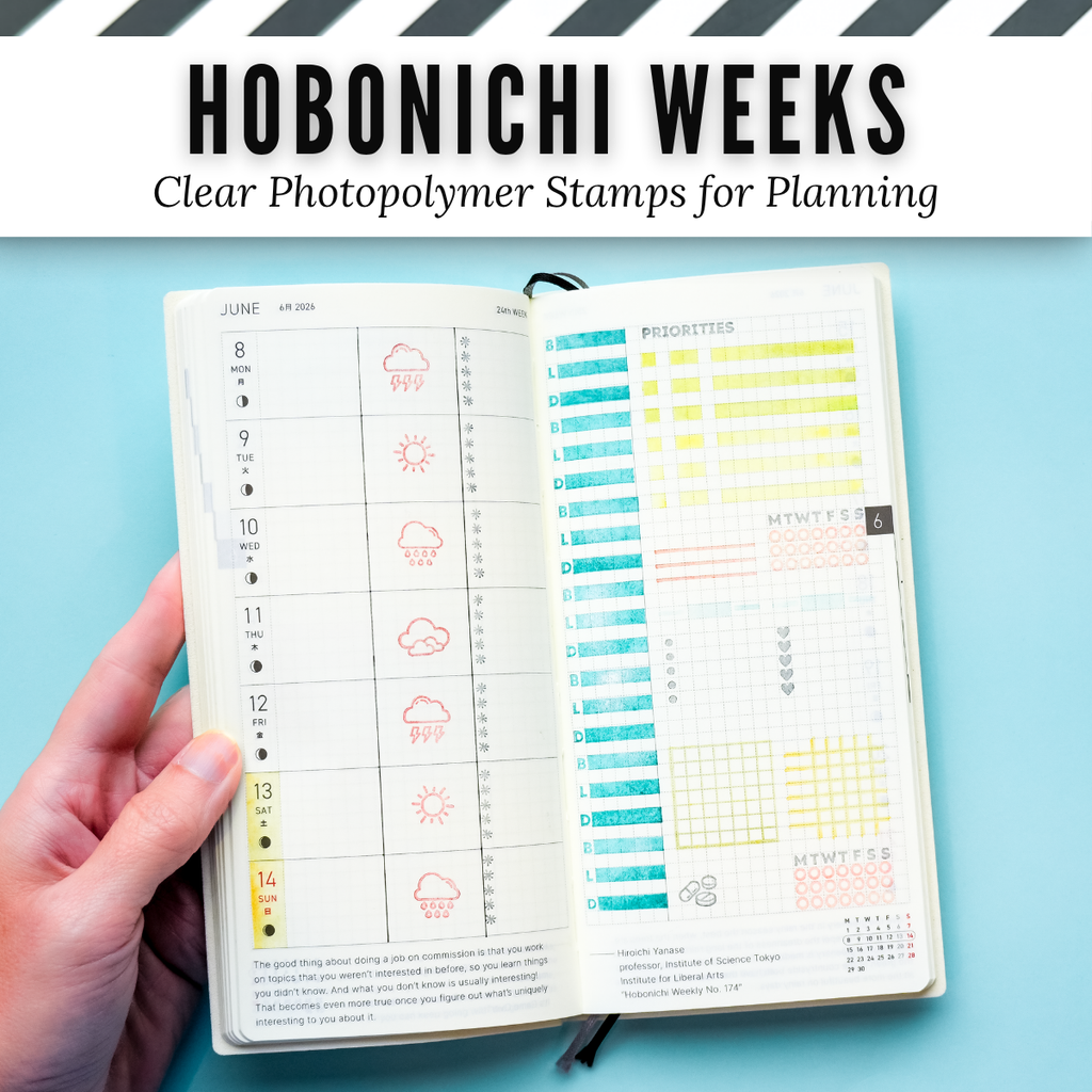 Hobonichi Weeks Everyday Essentials Clear Stamp Set | Clear Photopolymer Stamps for Planning | 4" x 8" image 3