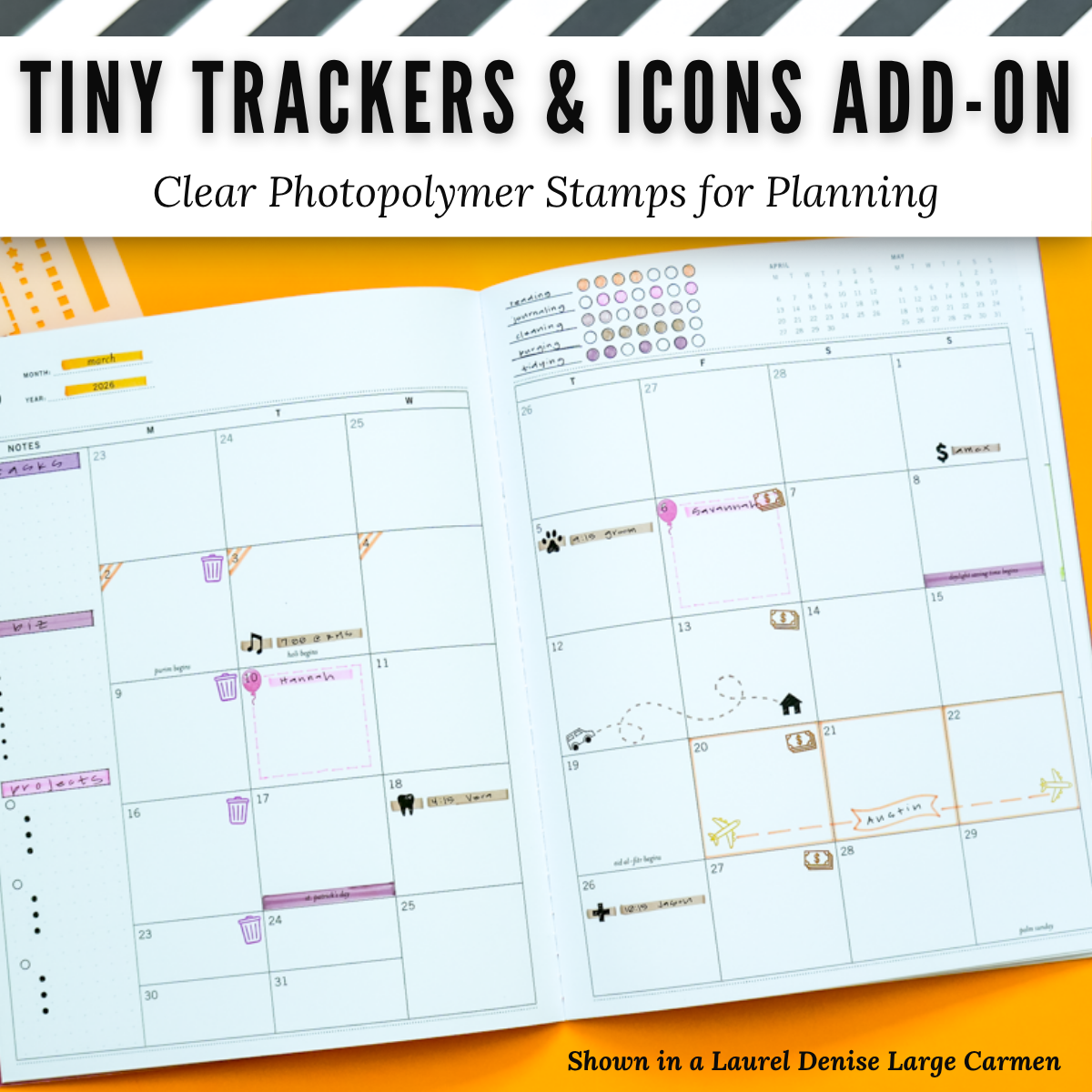 Tiny Trackers & Icons Add-on | Clear Photopolymer Stamps for Planning | 4" x 8" image 8
